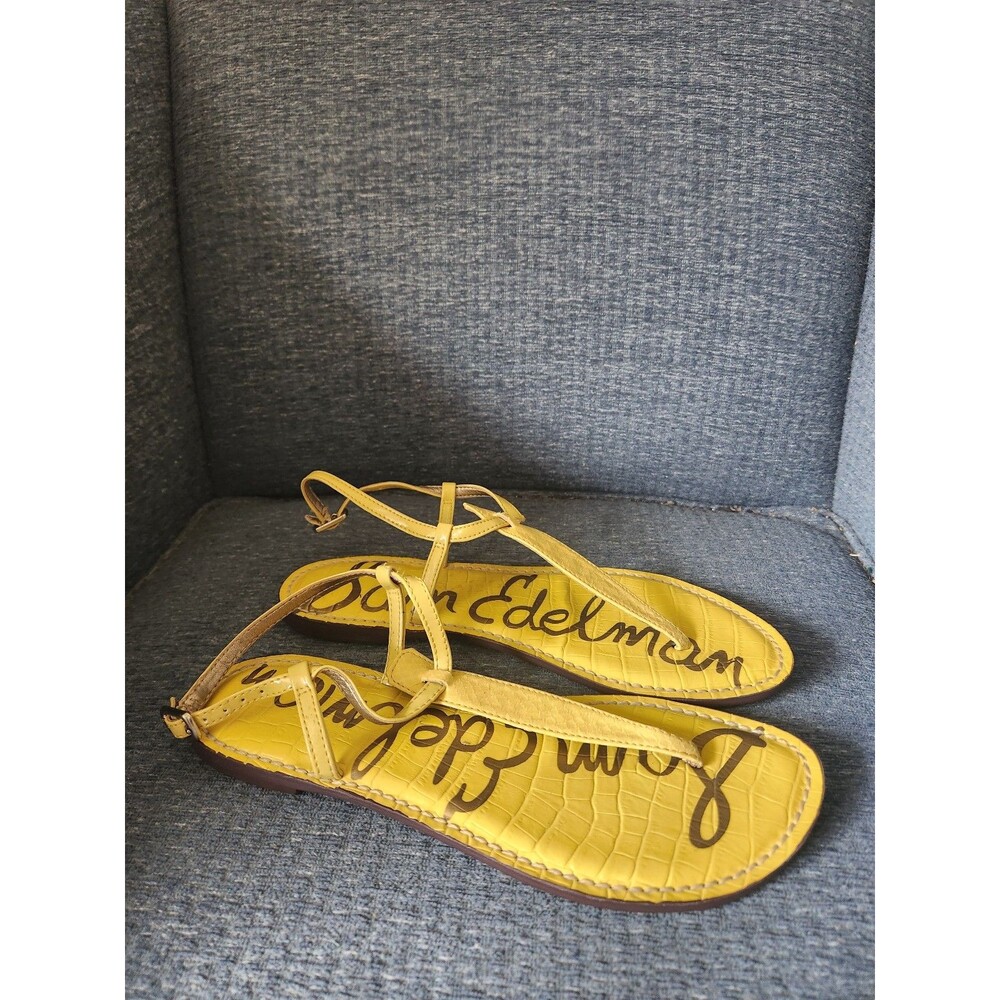 Sam Edelman "Gigi" Thong Sandals Yellow Croc-Embossed Leather Size 8